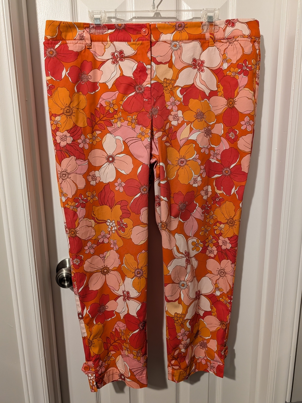 Talbots Floral Capri Pants in Orange, Pink, and Red, Size 16